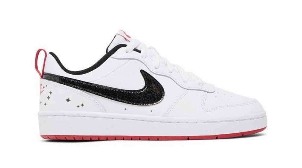 Size 7Y (GS) - Nike Court Borough 2 SE Low White Very Berry Stars Women's 8.5